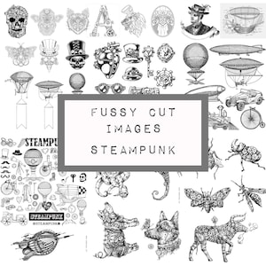 STEAMPUNK fussy cut images, 6 pages, digital JUNK journal printable, journal ephemera, ink saver, industrial, grungy, gears, fussy cut