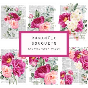 BEAUTIFUL BOUQUETS encyclopedia pages,  digital JUNK journal printable, journal ephemera, junk journal paper, vintage paper, KC0302