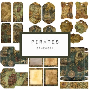 PIRATAS efímeros, diario digital JUNK imprimible, diario efímero, papel de diario basura, papel vintage, diario de arte
