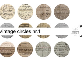 Set of 12 vintage circles , vintage ephemera, digital printable, junk journal, circle ephemera