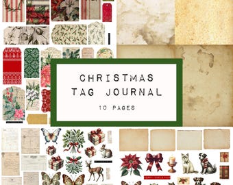 Christmas 2025 tag flip journal , 6 pages,  digital junk journal printable, noel, christmas paper, KC0685, katecrafts