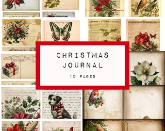 Christmas 2025  journal , 10 pages,  digital junk journal printable, noel, christmas paper, KC0686, katecrafts