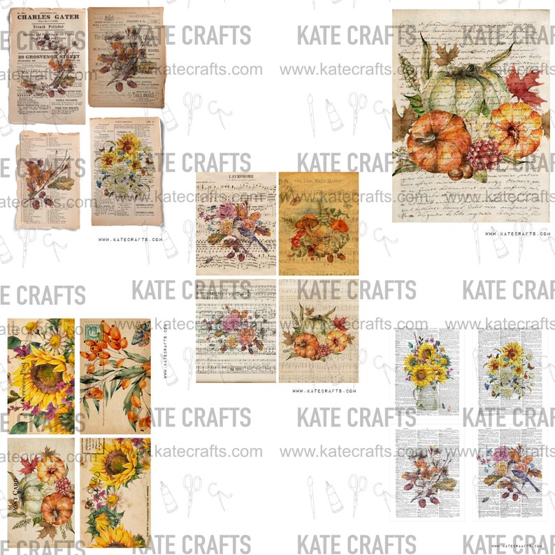 ART of AUTUMN collection 40 pages, digital JUNK journal printable, journal ephemera, junk journal,KC0309, katecrafts, autumn, acorn, cotton image 2