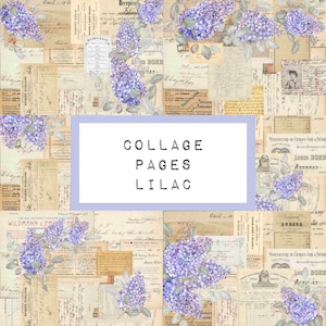 LILAC 6 collaged pages,  digital JUNK journal printable, journal ephemera, junk journal paper, vintage paper, art journal