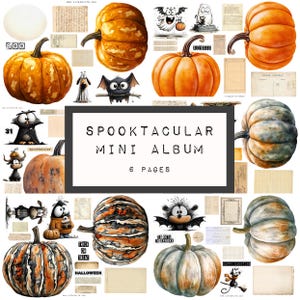 Spooktacular Pumpkin Mini Album – 6 Pages Halloween Junk Journal Kit, Funny Fall Ephemera,  Instant Download, katecrafts, KC0671