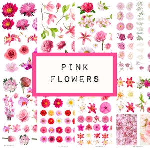PINK FLOWERS, digital JUNK journal printable, journal ephemera, junk journal paper, vintage paper