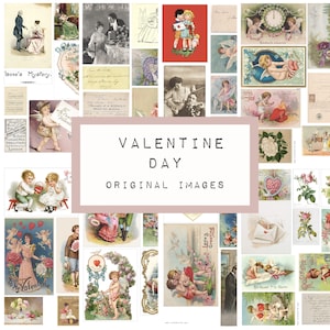 VINTAGE VALENTINE Original Bilder, 8 Seiten, digitales Junk Journal, Journal Ephemera, Junk Journal Papier, KC0436, katecrafts,