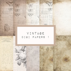 VINTAGE digital papers,  10 pages, digital download, vintage paper, katecrafts, KC022, butterfly, coffee dyed paper