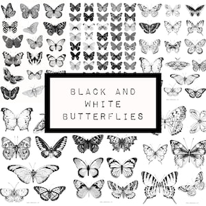 BW butterflies for fussy cutting, digital JUNK journal printable, journal ephemera, junk journal paper, vintage paper, ink saver ephemera