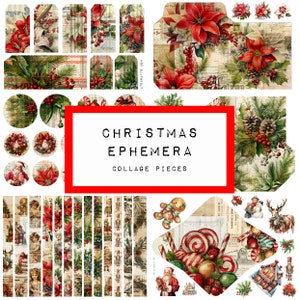 CHRISTMAS ephemera collage, 6 pages JUNK journal printable, album, card making, digital download,  art journal, KC0530, katecrafts