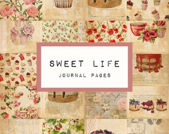 SWEET LIFE 10 journal pages,  digital JUNK journal printable, journal ephemera, junk journal paper, vintage paper, art journal, cake, muffin