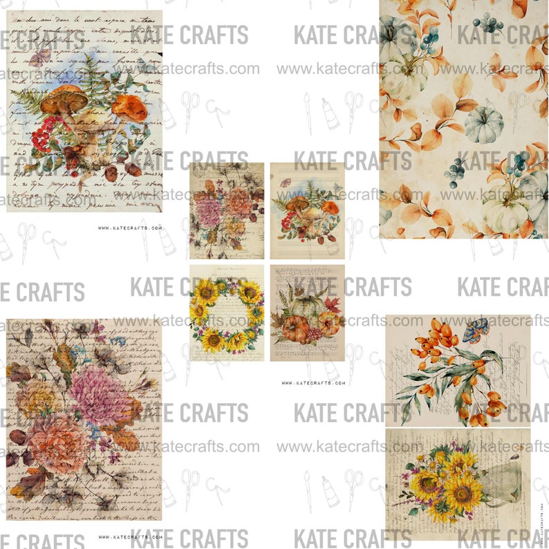 ART of AUTUMN collection 40 pages, digital JUNK journal printable, journal ephemera, junk journal,KC0309, katecrafts, autumn, acorn, cotton image 3