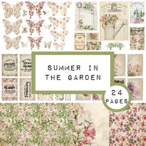SUMMER in the GARDEN collection 24 pages,  digital JUNK journal printable, journal ephemera, junk journal paper, vintage paper, art journal
