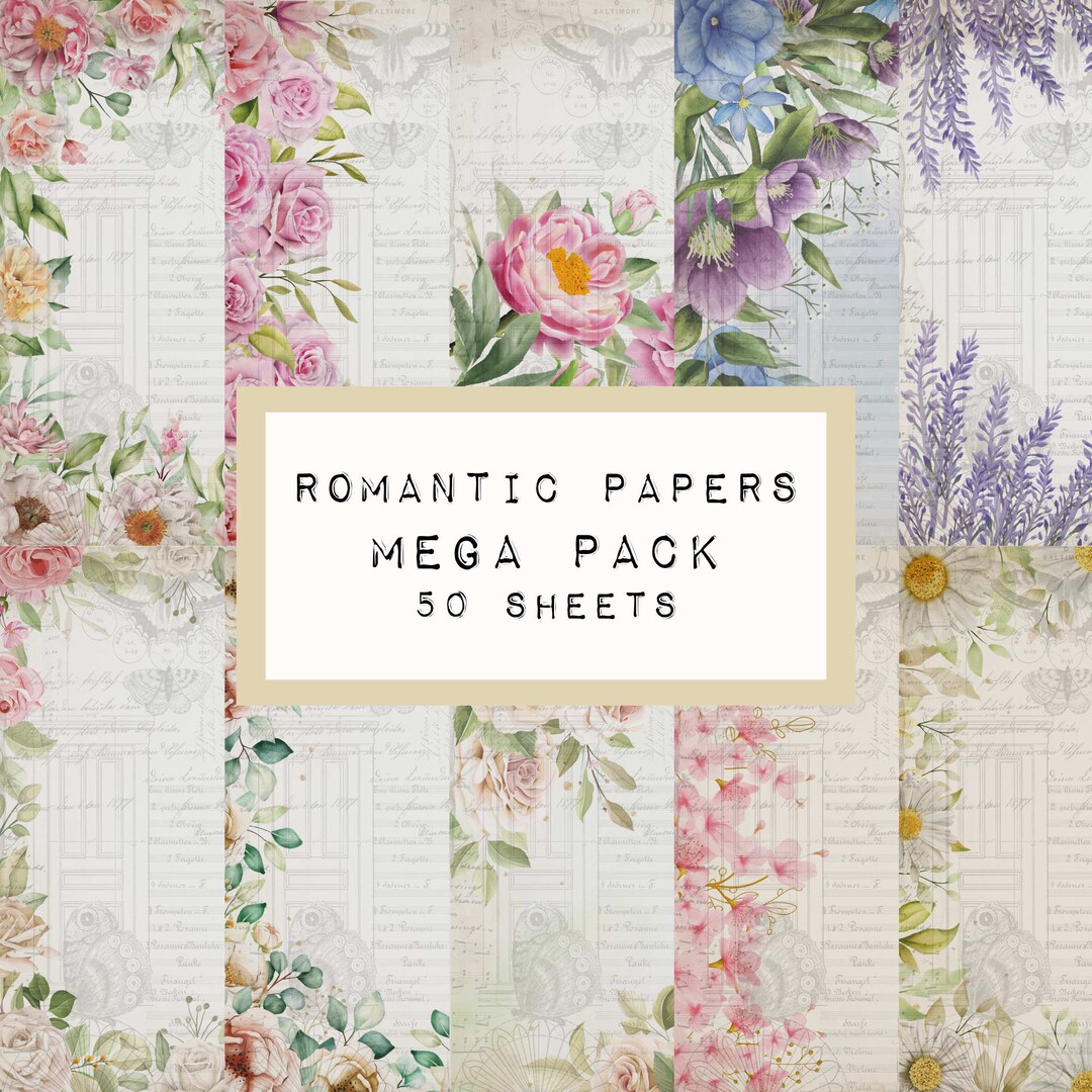 Vintage ROMANTIC Papers MEGA Pack 50 Sheets - Digital JUNK Journal ...
