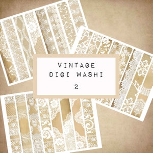VINTAGE digital WASHI tape 2,  digital JUNK journal printable, journal ephemera, junk journal paper,  art journal, lace, old paper