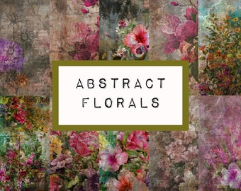 ABSTRACT FLORALS, digitale JUNK journal afdrukbaar, journal ephemera, junk journal paper, vintage papier, shabby papier