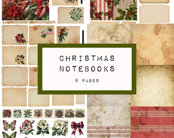 Christmas 2025 notebook , 8 pages,  digital junk journal printable, noel, christmas paper, KC0684, katecrafts