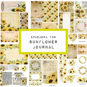 SUNFLOWER journal ephemera,  digital JUNK journal printable, journal ephemera, junk journal paper, vintage paper, art journal