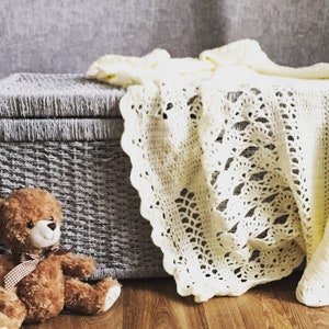 Handmade Crochet Baby Blanket: Light Yellow Lacy Afghan