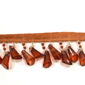 Amber Beaded Fringe Trim - 1-inch Drop, Upholstery & Pillow Embellishment