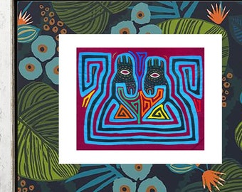 Retro Latin American native wall hanging art, Indigenous Caribbean Mola textile, Colorful unframed tribal quilt, Antique geometric Art