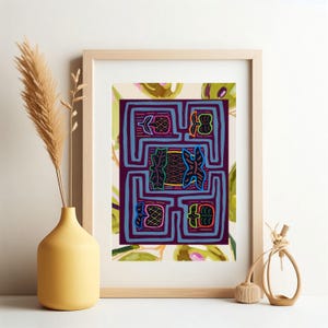 Boho Wall Art with Vintage folk Fabric & Panama Mola