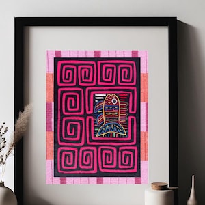 Boho Wall Art with Vintage folk Fabric & Panama Mola