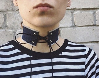 Denim Lace Up Choker