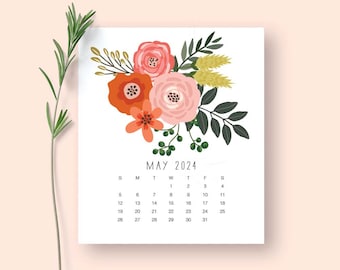 2024 Allison Floral Printable Desk Calendar. Fits Calendar Jewel Case or can be placed on a stand - Printable PDF, Instant Download