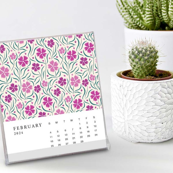 2024 Zoey Floral  Printable Desk Calendar. Fits Jewel Case CD or can be placed on a stand - Printable PDF, Instant Download