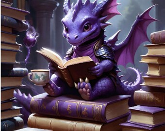 The Book Wyrm - Purple Dragon Printable Wall Art (8x8in)