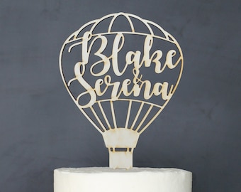 Personalized Modern Rustic Hot Air Balloon Wedding Cake Topper | Custom Name | Destination Wedding