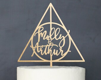 Personalized Modern Wizard Inspired Hallows Wedding Cake Topper | Custom Name