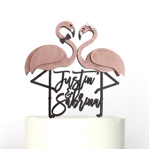 Personalized Flamingo Flamingle Beach Wedding Cake Topper | Custom Names Flamingo Wedding Cake Topper Destination Wedding Topper Bird