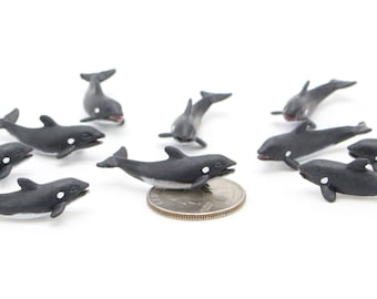 Set of Miniature Orcas- Mini Orca - Terrarium Supplies - Teeny Tiny Killer Whale - Diorama Supplies Soap Making READY TO SHIP!