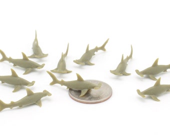 Set of Miniature Sharks - Mini Hammerhead Shark - Terrarium Supplies - Teeny Tiny Pack of Sharks - Diorama Soap Making - READY TO SHIP!