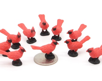 Set of Miniature Cardinals - Mini Bird - Terrarium Supplies - Teeny Tiny Pack of Birds - Diorama Supplies Soap Making - READY TO SHIP!