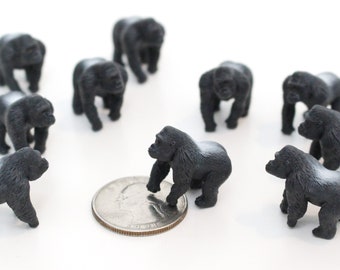 Set of Miniature Gorillas - Mini Silverback Gorillas - Terrarium Supplies - Teeny Tiny Pack of Apes - Diorama Supplies  READY TO SHIP!