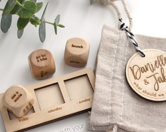 Personalized Weekend Dice - 5th Anniversary Gift - Custom Wooden Engraved Date Night Dice Gifts for the Couple Engagement Wedding Gift