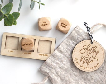 Personalized Dinner Dice - 5th Anniversary Gift - Custom Wooden Engraved Dice  - Gifts for the Couple - Engagement Wedding Gift