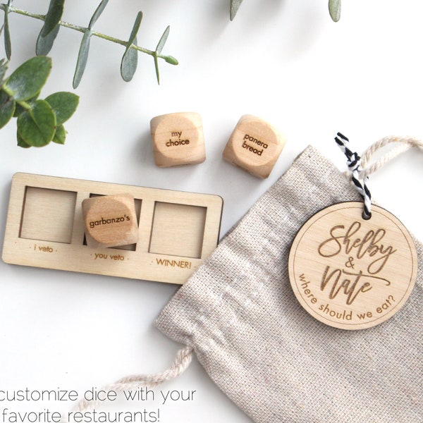Personalized Dinner Dice - 5th Anniversary Gift - Custom Wooden Engraved Dice  - Gifts for the Couple - Engagement Wedding Gift
