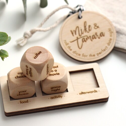 Personalized Date Night Dice - 5th Anniversary Gift  - Custom Wooden Engraved Dice  - Engagement Wedding Gift Valentine's Day
