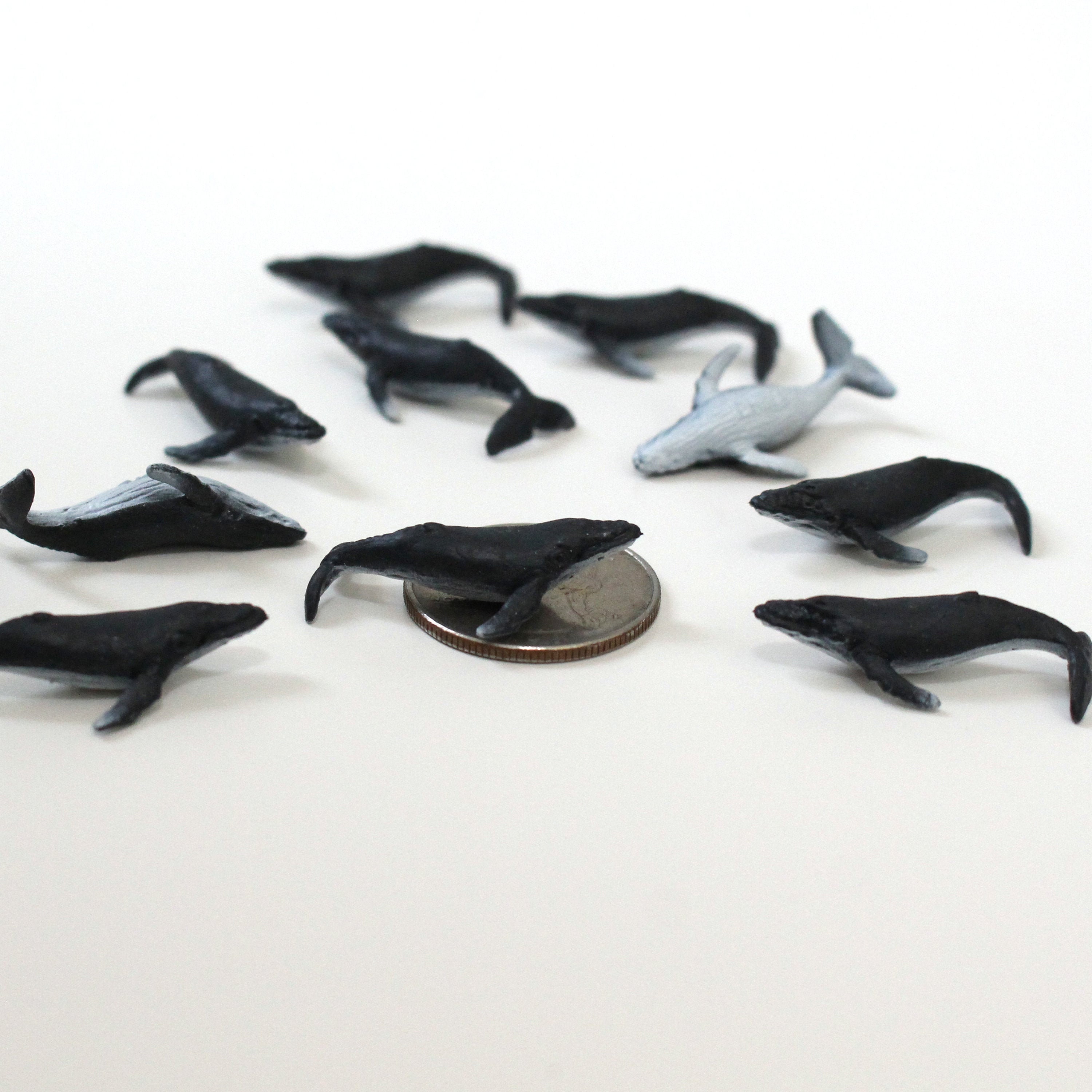 Set of Miniature Whales - Mini Humpback Whales - Terrarium Supplies - Teeny Tiny Navy Whales Diorama Supplies Soap Making - READY TO SHIP!