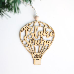 Custom Modern Rustic Hot Air Balloon Christmas Ornament | Personalized