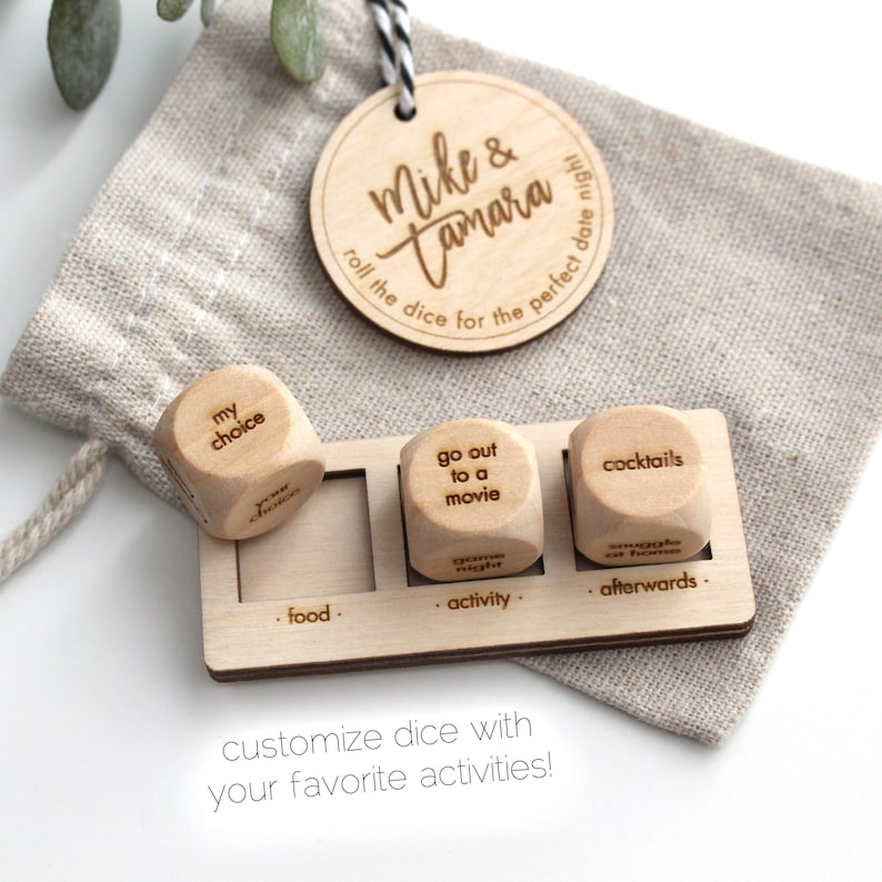 Personalized Date Night Dice 5th Anniversary Gift Custom Wooden Engraved Dice Engagement Wedding Gift Valentine's Day image 2