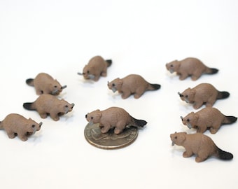 Set of Miniature Beavers - Mini Beaver - Terrarium Supplies - Teeny Tiny Pack of Beavers - Diorama Supplies Soap Making - READY TO SHIP!