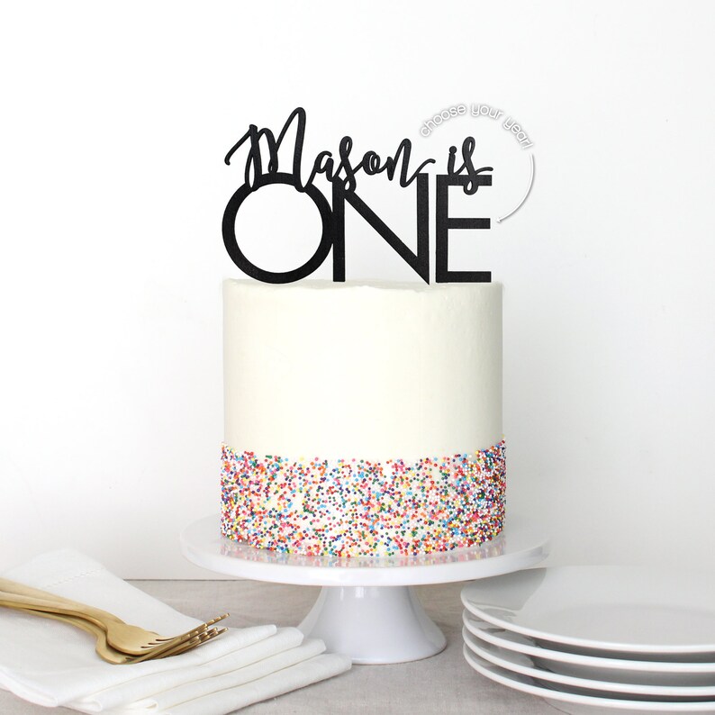 Personalized First Birthday Cake Topper Custom Name Modern Etsy