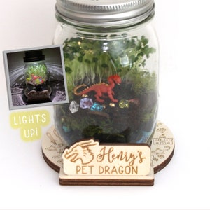 DIY Dragon Terrarium Kit - Crafts for Kids - Light Up Terrarium - Mason Jar Solar Lid Terrarium - Mason Jar Kit - DIY Craft Kit - Pet Dragon