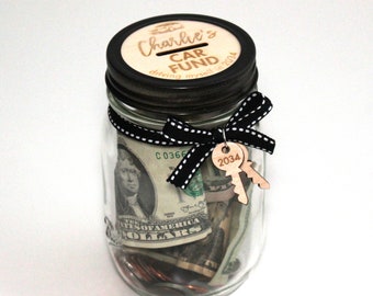 Custom Bank Savings Jar - Personalized Mason Jar Bank Kit - Mason Jar Bank Lid - Adventure Fund - Car Fund  Fun Money Stocking Stuffers