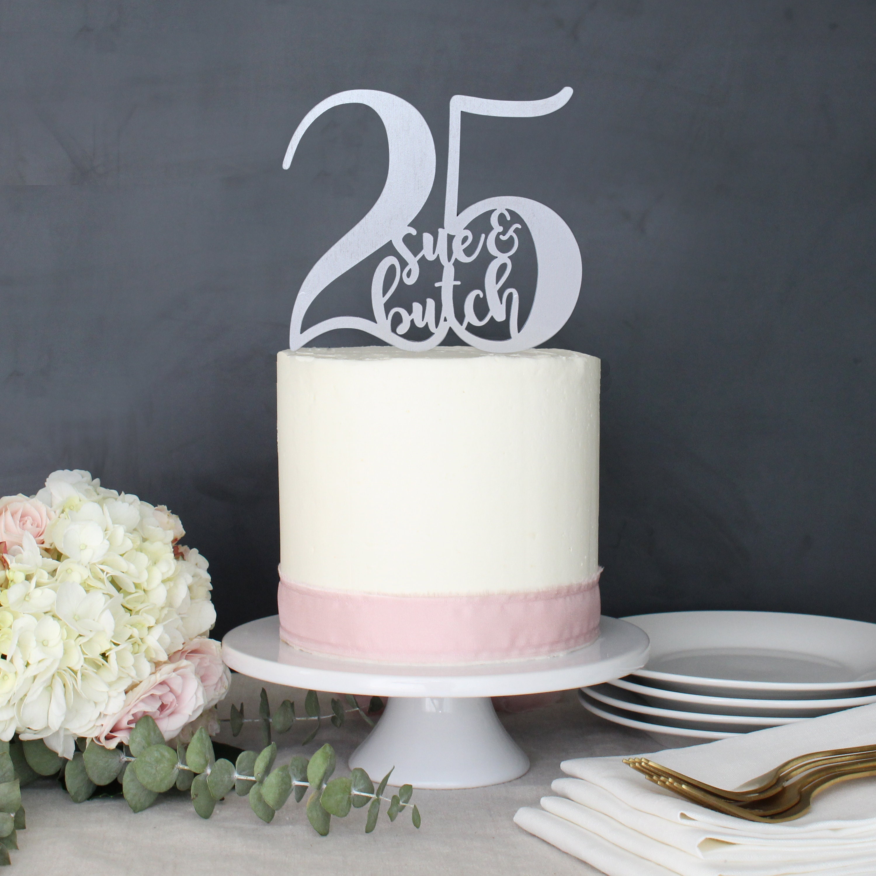 Personalized 25th Anniversary Cake Topper Custom Name Etsy